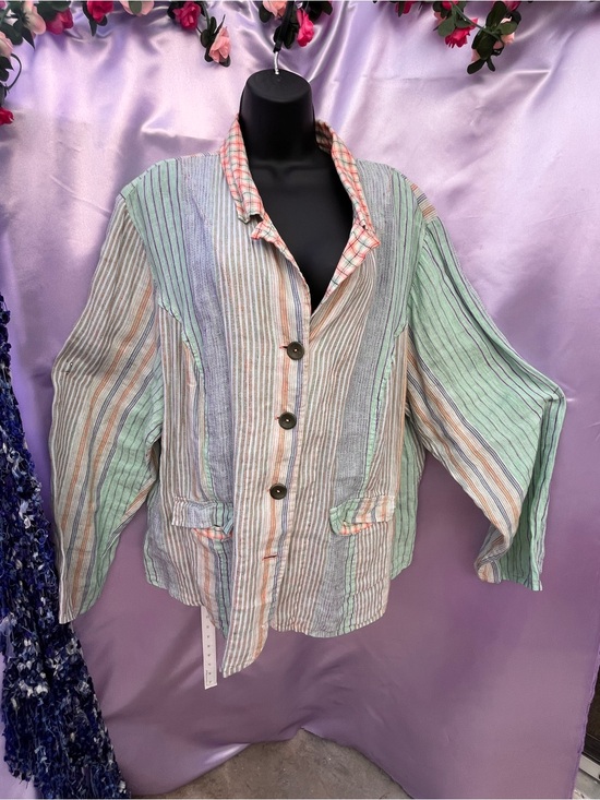Flax Tops - Flax Pastel Striped Button-Front Women's Jacket - Mint, Lilac, Peach
